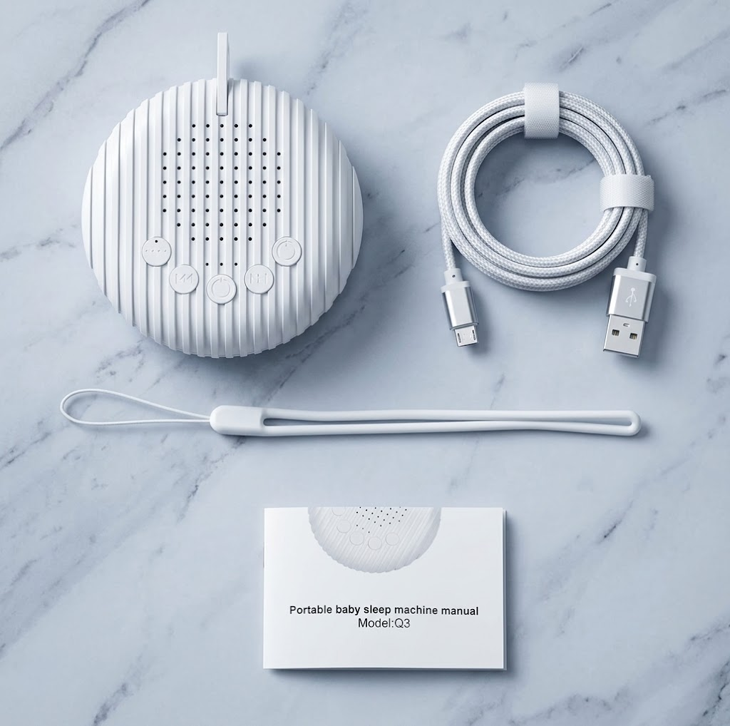 Q3 Portable Baby White Noise Machine – 10 Sounds, Rechargeable